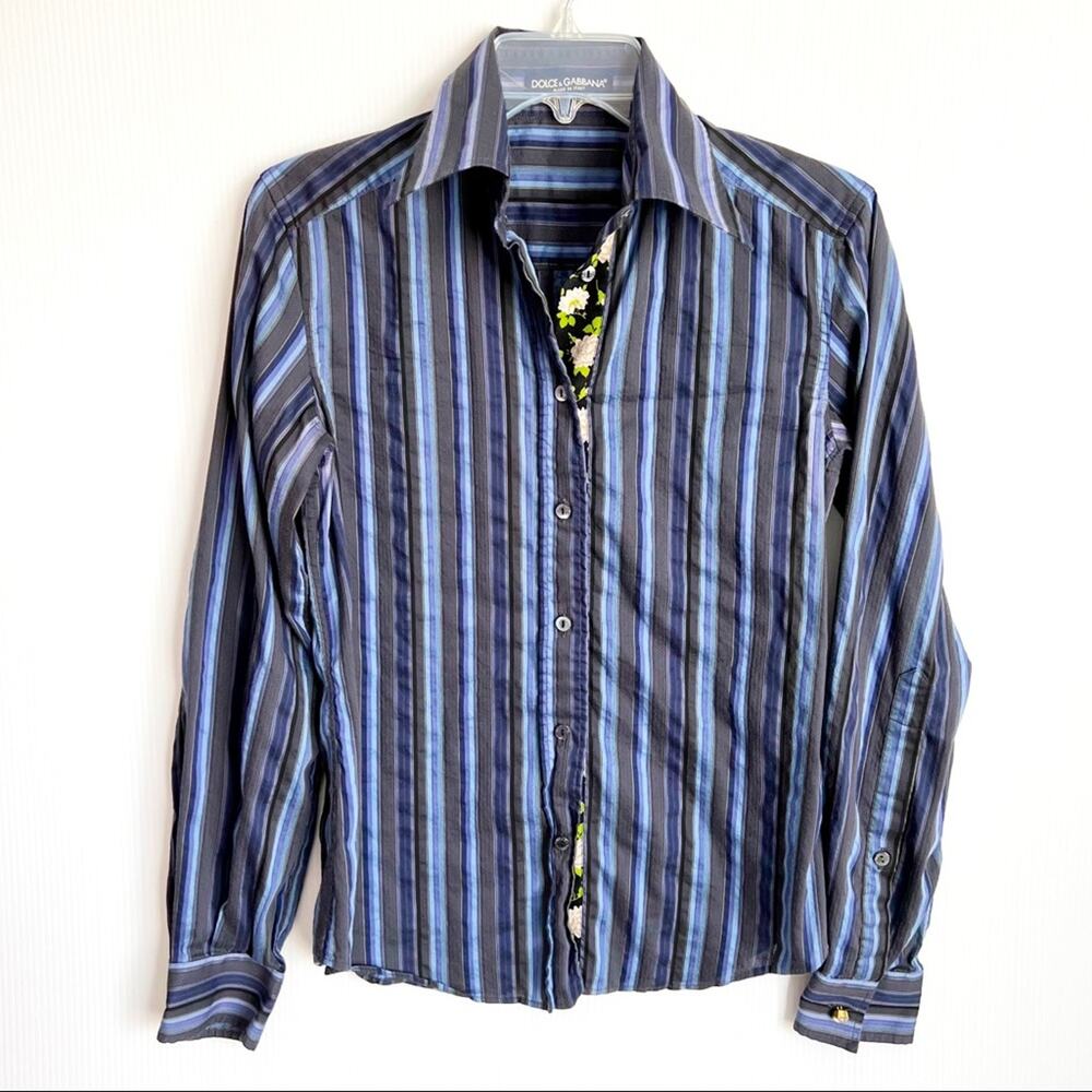 Dolce & Gabbana Y2K 2000’s Striped Floral Button Down Blouse 38